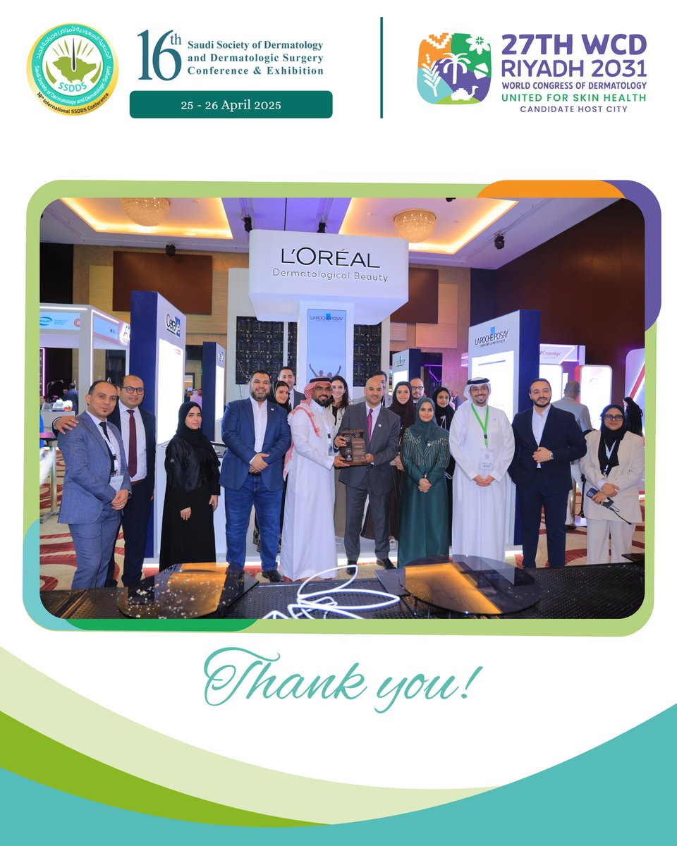A heartfelt thank you to our Platinum Sponsor L'Oréal for your remarkable support and valuable presence at the 16th Saudi Society of Dermatology and Dermatologic Surgery Conference.

Your contribution elevated the experience and helped us achieve our vision.

We are proud to have