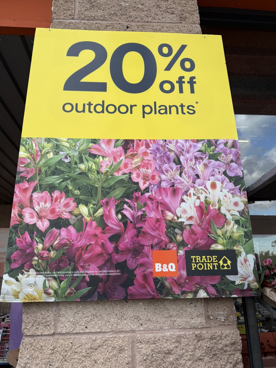 Eyke67's tweet photo. @BandQ signs in store 20% off outdoor plants. Get to till, full price. Told offer doesn’t start till tomorrow. #Wrong #NotHappy https://t.co/cBRTZ34Exa