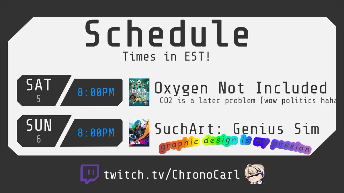 Better late than never! Schedule for this weekend.