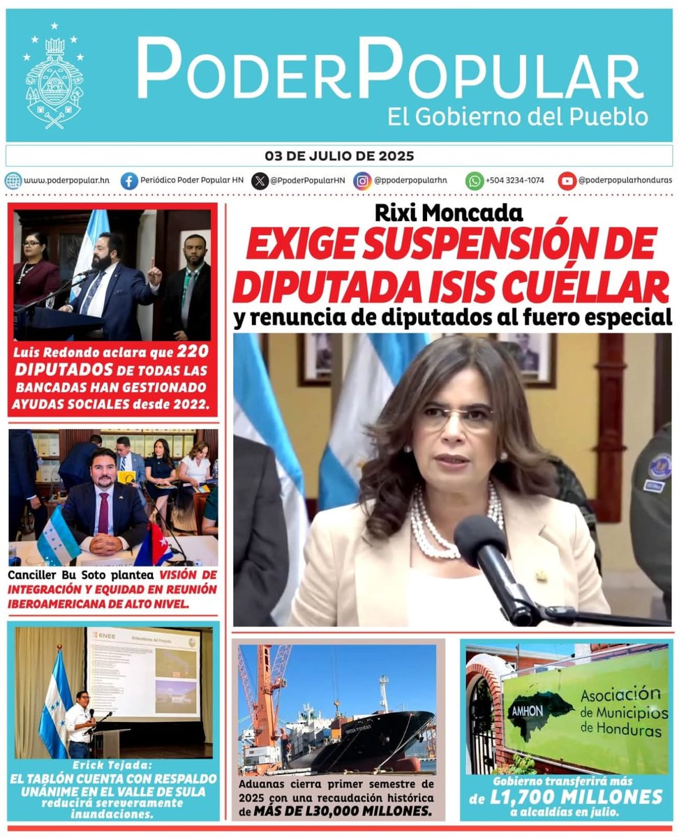 📌|| La Secretaría de Relaciones Exteriores y Cooperación Internacional les comparte las noticias más destacadas del Gobierno del Socialismo Democrático, a través de la portada del periódico Poder Popular.