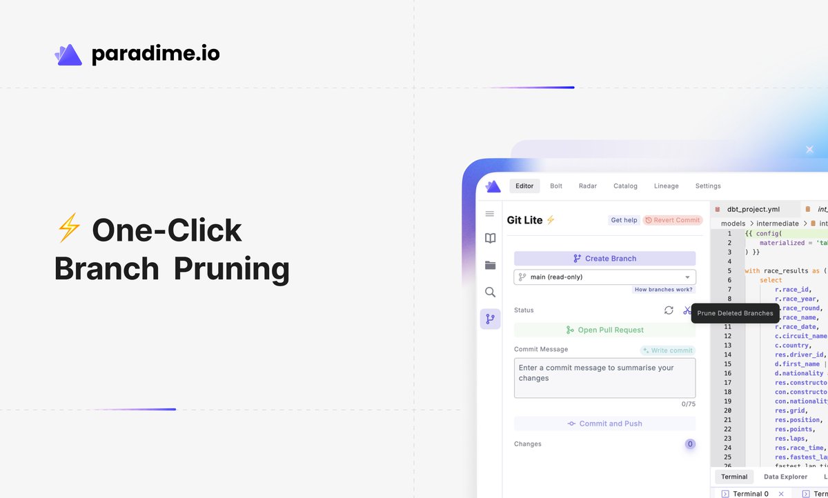 heavily requested feature by users just dropped 👇
prune and delete branches in one-click in the Paradime Code IDE aka #cursor for data 🔥
A counterintuitive moment where user needs completely defied our expectations.