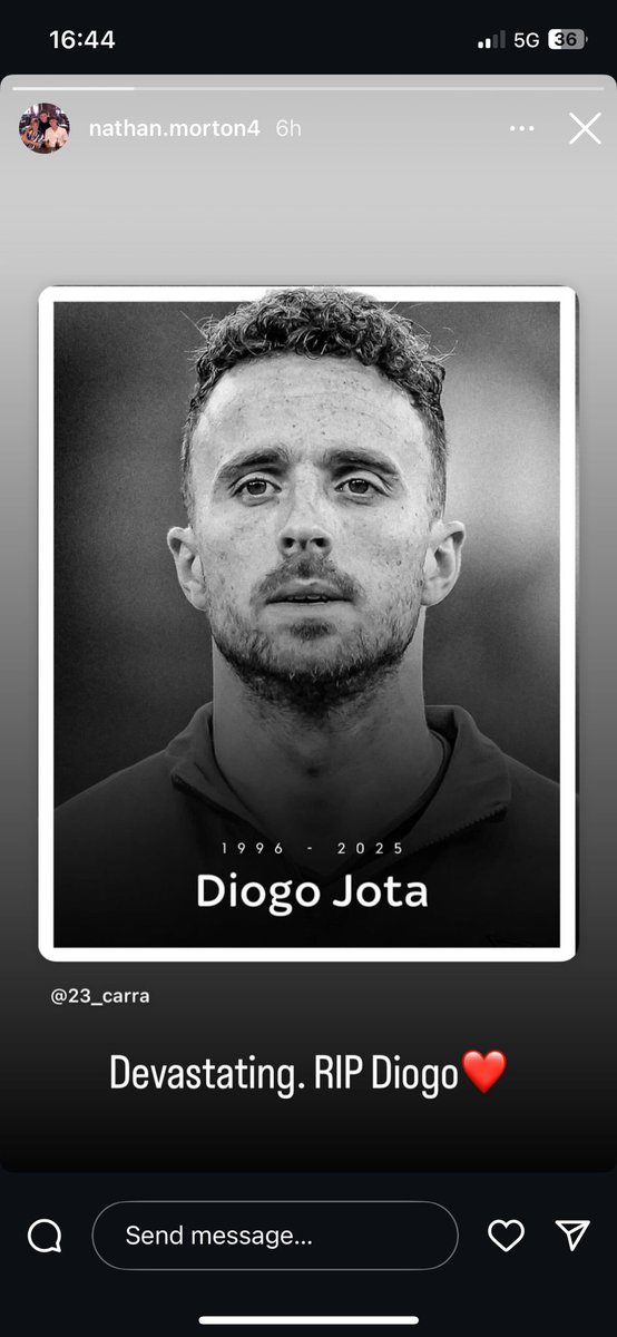 Absolutely devastated and can’t comprehend today’s news, puts everything into perspective. RIP Diogo Jota 😔