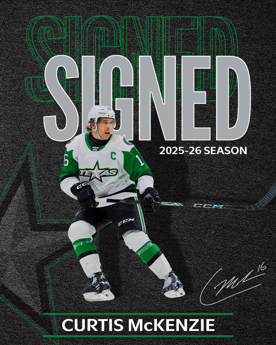 HEY TEXAS! HE'S BAAAAAAACK! 🗣

We have signed Curtis McKenzie to a one-year AHL contract extension through the 2025-26 season! This marks McKenzie's 10th season in the organization. Glad to have you back, Cap!

More: bit.ly/4kjrYD2