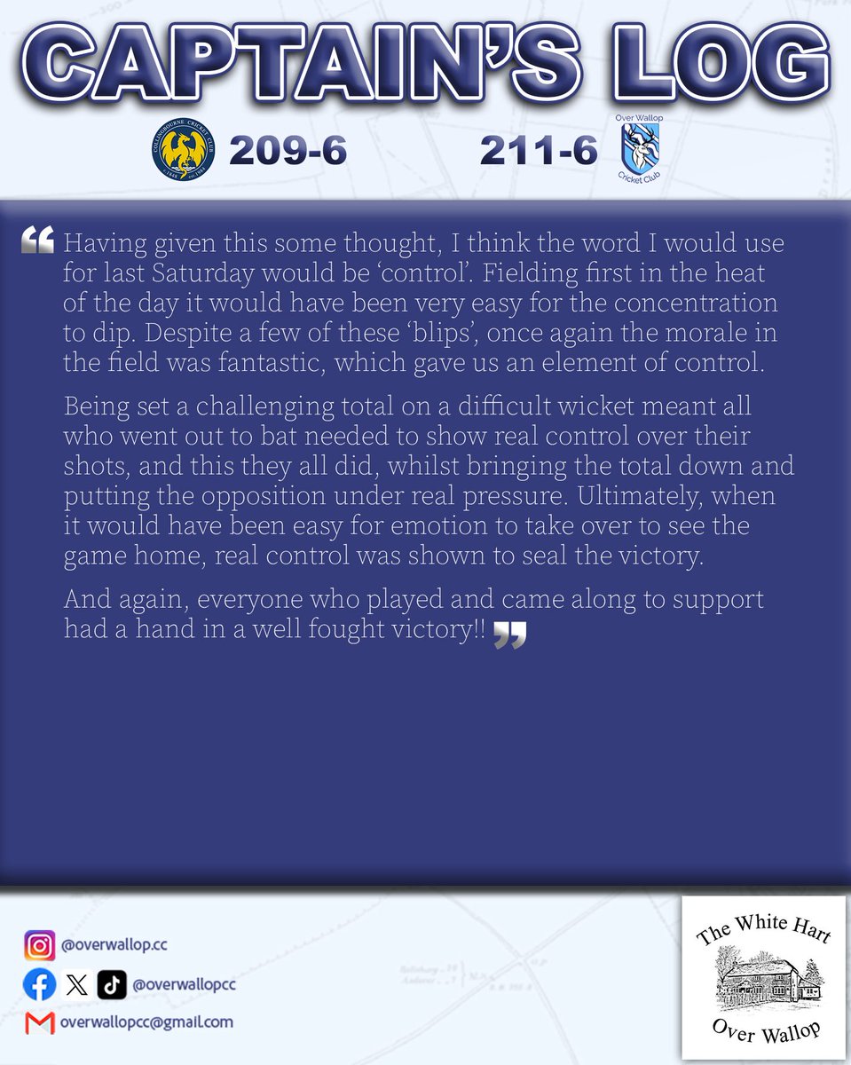 OverWallopCC's tweet image. Read the thoughts of the skipper after our victory over Collingbourne CC last weekend.