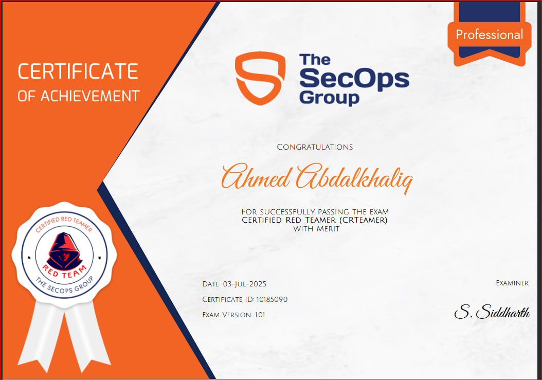 lu3ky13's tweet image. CRTeamer passed ! @TheSecOpsGroup 

#redteam #CRTeamer #ctf #SecOpsGroup