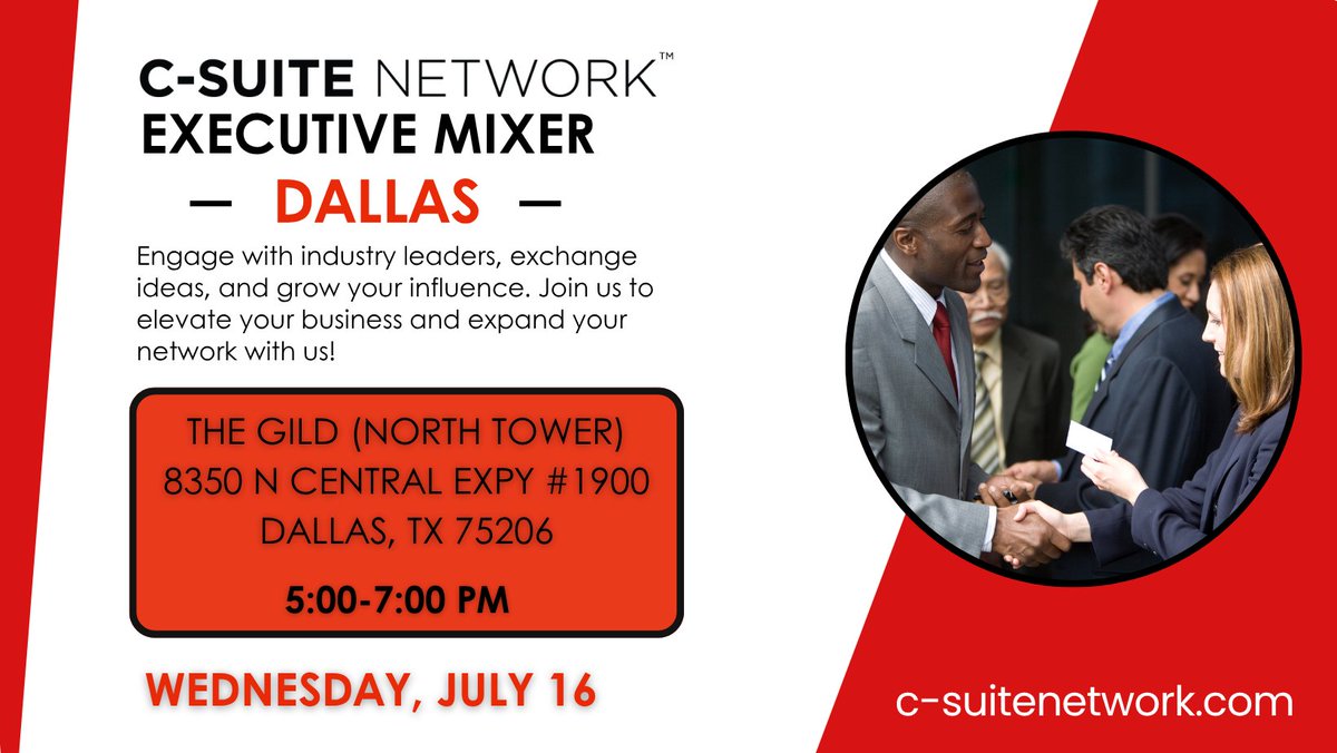 Don’t waste time in rooms that don’t deliver. The Gild on Wed, July 16 will be packed with the RIGHT people—leaders, decision-makers, &amp; game-changers. RSVP. Show up. Mix like a boss. 
 
RSVP: pages.c-suitenetwork.com/dallasmixer