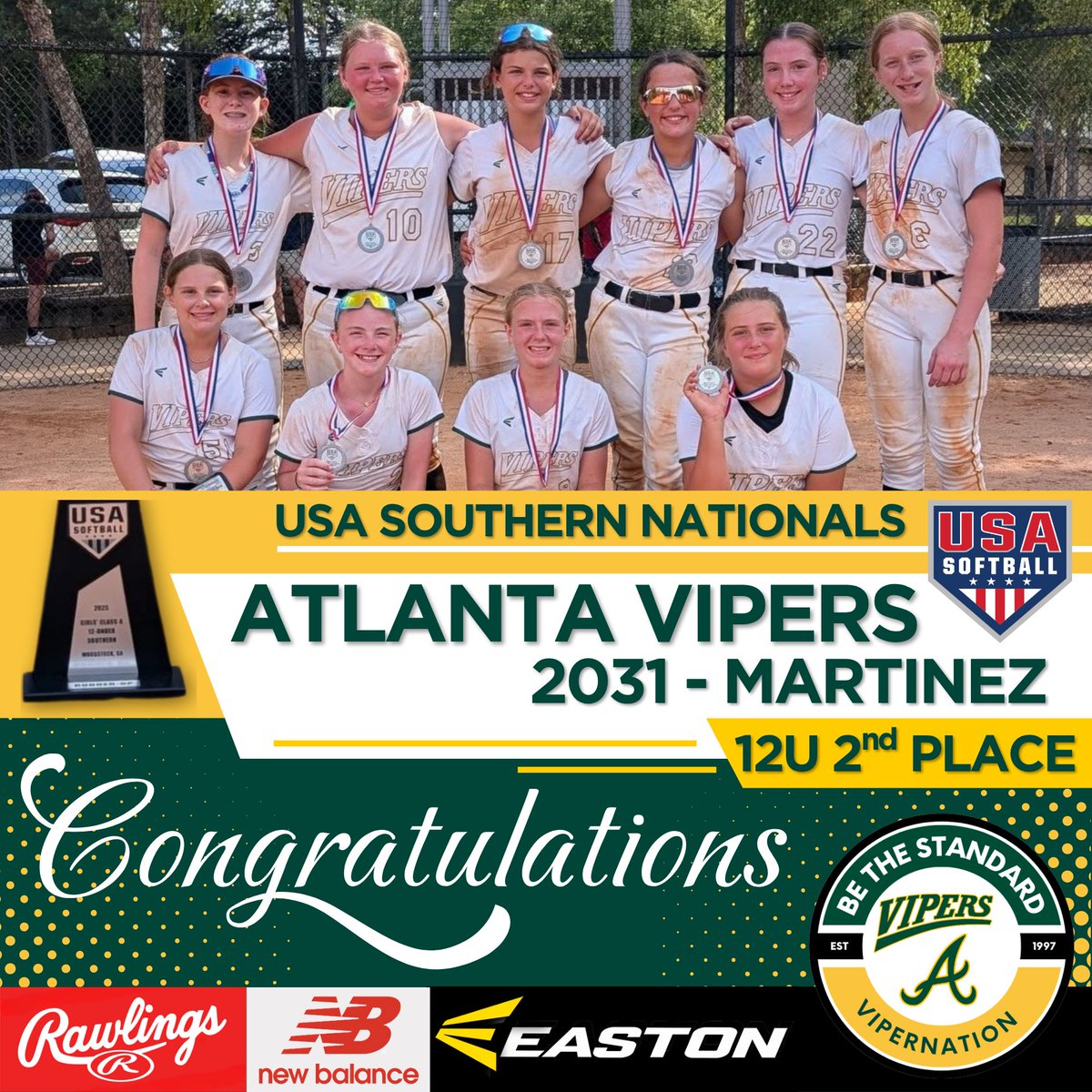 What a run at Nationals! The Vipers 2031–Martinez squad went 6-2, battling through 8 games, including 5 straight on Championship Sunday. Grit, heart, &amp; hustle all weekend. Runner-Up finish, championship effort. WTG Ladies! #BeTheStandard #ViperNation
<a href="/ExtraInningSB/">EXTRA INNING SOFTBALL</a> <a href="/LineDsoftball/">Line Drive Media</a>