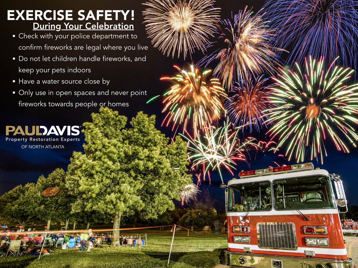 pauldavisatl's tweet photo. 🎆 Where are you celebrating your Independence Day? Tell us in the comments!
We want you to enjoy your 4th of July. But we also want you to be safe! Follow these tips during your holiday weekend. 🎆 
#PDNorthAtlanta #4thOfJuly #IndependenceDay #Safety #PropertyRestorationExperts https://t.co/VAqZajcUnu