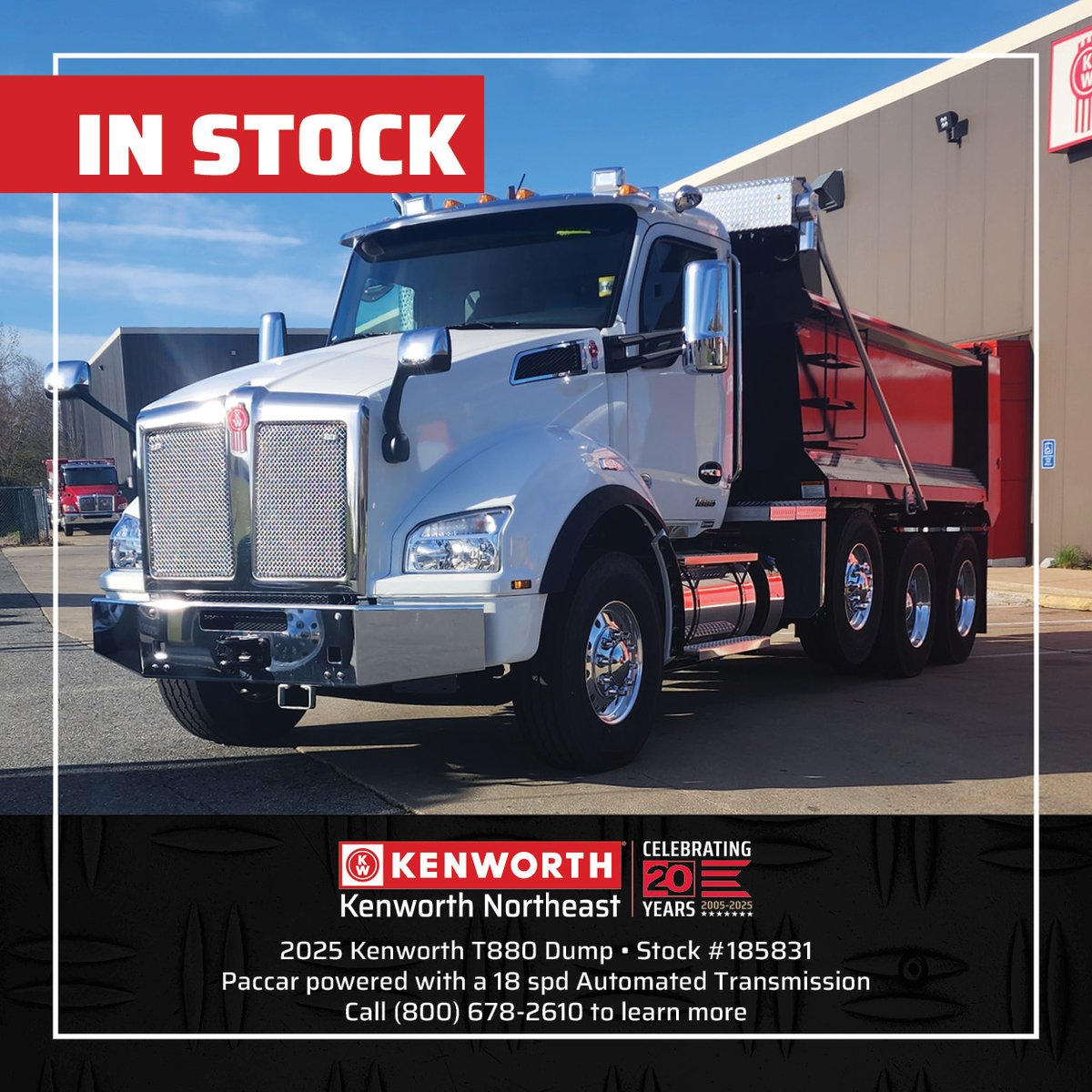This T880 dump is ready take on the toughest jobs with 46K rears and pusher axle. It's a great fleet option with an automated transmission and multiple units in stock. Give us a call to learn more. #kenworthne

📷View Details:hubs.la/Q03tBhNY0
📞 Call 1 (800) 678-2610