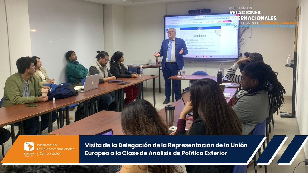 RRIIFLACSOEC's tweet photo. 🇪🇺 El jueves 26 de junio en la clase de #PolíticaExterior, estudiantes de @FLACSOec recibieron a la Delegación de la Unión Europea.
En nuestras maestrías vives el escenario internacional en cada clase.

🎓 Postula hasta el 11 de julio a las Maestrías en Relaciones Internacionales https://t.co/pWYAqJxJ9J