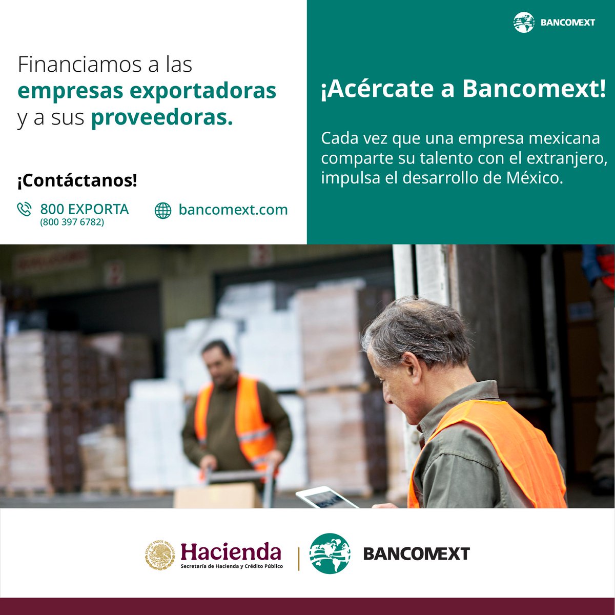 En <a href="/bancomext/">Bancomext</a> sabemos que cada vez que una empresa mexicana comparte su talento con el extranjero, impulsa el desarrollo de México🇲🇽.
Por ello, incrementamos el valor de las empresas exportadoras y sus proveedoras con financiamiento.

Conoce más➡️ bit.ly/4d56Dtx
