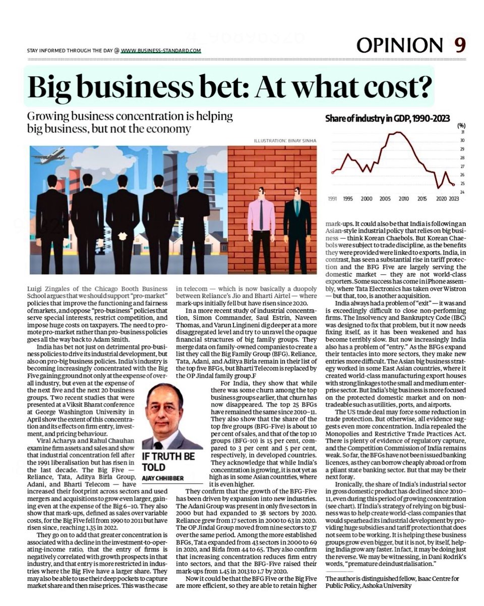 An interesting read from <a href="/AjayChhibber2/">Ajay Chhibber</a> who refers to  economist <a href="/zingales/">Zingales</a> view of the need to support "pro-market" policies to ensure the fair functioning of markets, while opposing "pro-business" policies that serve special interests, restrict competition, and impose huge costs
