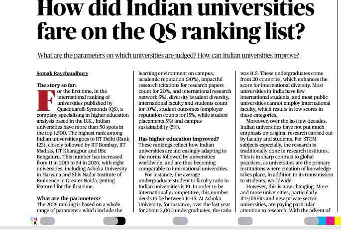 Article on QS Ranking.