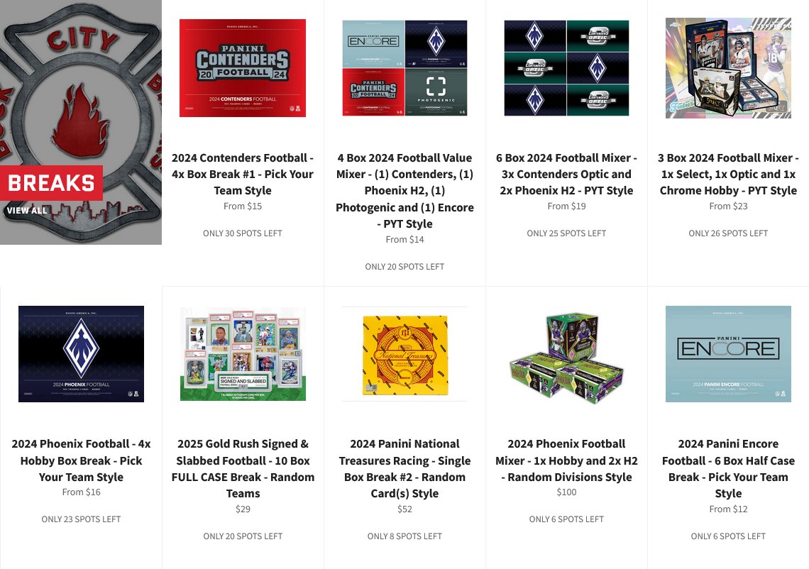There are a ton of spots on buckcitybreaks.com for less than the price of a blaster box 😳

If you have a little fun money in the sports card budget this week, take a look and consider joining a break 🙌