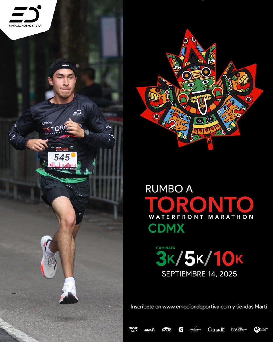 Emoción Deportiva (@emociond) on Twitter photo Vive una experiencia única en la carrera rumbo al Toronto Waterfront Marathon 2025.
🏃Distancias: 10K | 5K | 3K caminata recreativa
🎟️ Inscripción: $599 (Vigencia al 25 de julio) en el link buff.ly/YDCW2ZK o en Tiendas Martí.
Corre con emoción rumbo a Toronto 🍁 Vive una experiencia única en la carrera rumbo al Toronto Waterfront Marathon 2025.
🏃Distancias: 10K | 5K | 3K caminata recreativa
🎟️ Inscripción: $599 (Vigencia al 25 de julio) en el link buff.ly/YDCW2ZK o en Tiendas Martí.
Corre con emoción rumbo a Toronto 🍁