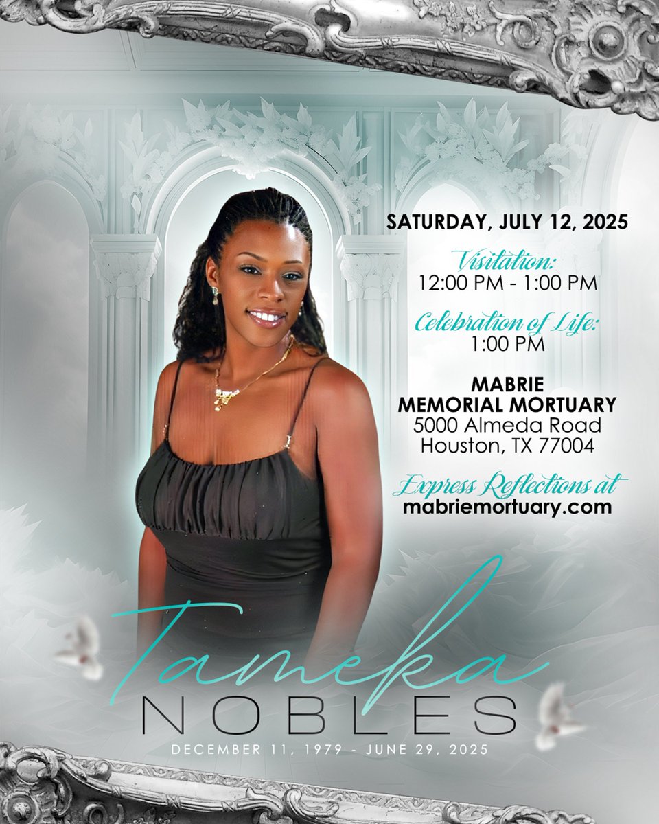 With heavy hearts, we announce the passing of our beloved sister and friend  Tameka Nobles, who was called to heaven on June 29, 2025. Tameka was a passionate educator who dedicated her life to inspiring and nurturing others. She will be greatly missed. <a href="/hearnehusky/">Hearne Elementary</a> <a href="/AliefISD/">Alief ISD</a>