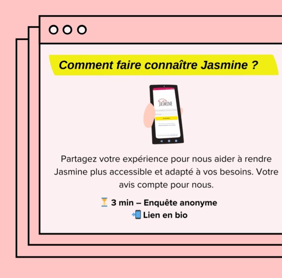 ProjetJasmine's tweet photo. (1) Le projet Jasmine a besoin de vous 💜 Nous lançons une enquête pour mieux comprendre vos expériences, vos besoins, vos critiques et vos suggestions.
Votre avis est précieux pour améliorer Jasmine et le rendre plus proche de vos réalités. https://t.co/wW8wpCxJHn