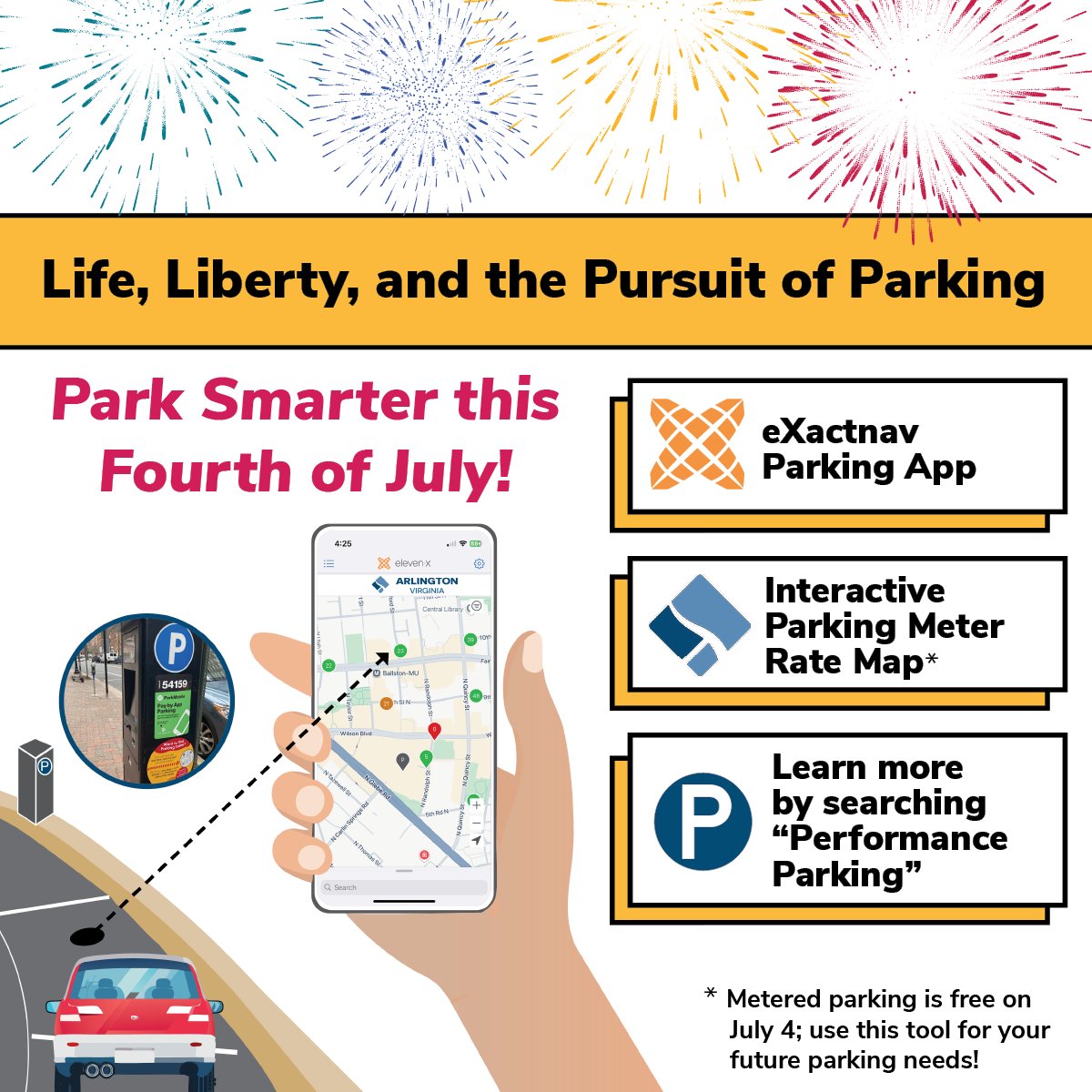 Celebrate your freedom from the search for parking! Use tools from the Performance Parking Pilot project to help you find available spaces (bonus: metered parking is free during the holiday). Learn more &amp; park smarter this 4th of July!
arlingtonva.us/Government/Pro…