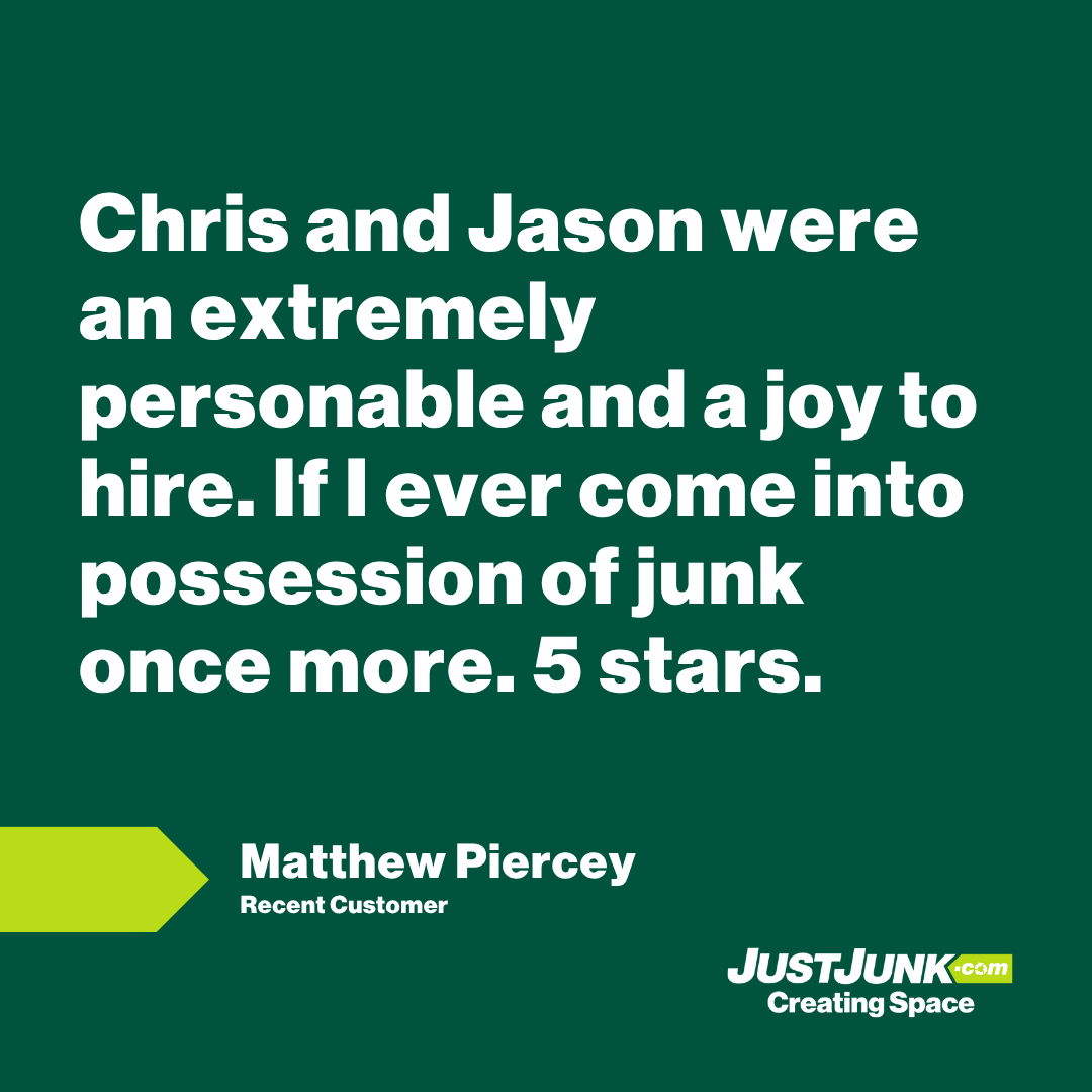 We love hearing from our happy customers! 🌟 Chris and Jason made Matthew's experience a joy, proving that great service shines through. Ready to declutter? Book JUSTJUNK online: 1l.ink/NQ63KL6 #JUSTJUNK #CreatingSpace #CustomerService #JunkRemoval #FiveStars