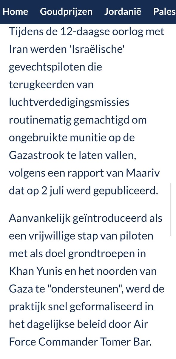 Ginny Mooy (@ginnymooy) on Twitter photo Israëlische piloten losten de zware bommen die ze over hadden van aanvallen op Iran dan maar op Gaza. 
De IDF bevestigt dat het dagelijks om tientallen straaljagers ging. Je leest dat goed. Op Gaza werden 12 dagen lang zware bommen gegooid van een oorlog waar ze niets mee te Israëlische piloten losten de zware bommen die ze over hadden van aanvallen op Iran dan maar op Gaza. 
De IDF bevestigt dat het dagelijks om tientallen straaljagers ging. Je leest dat goed. Op Gaza werden 12 dagen lang zware bommen gegooid van een oorlog waar ze niets mee te