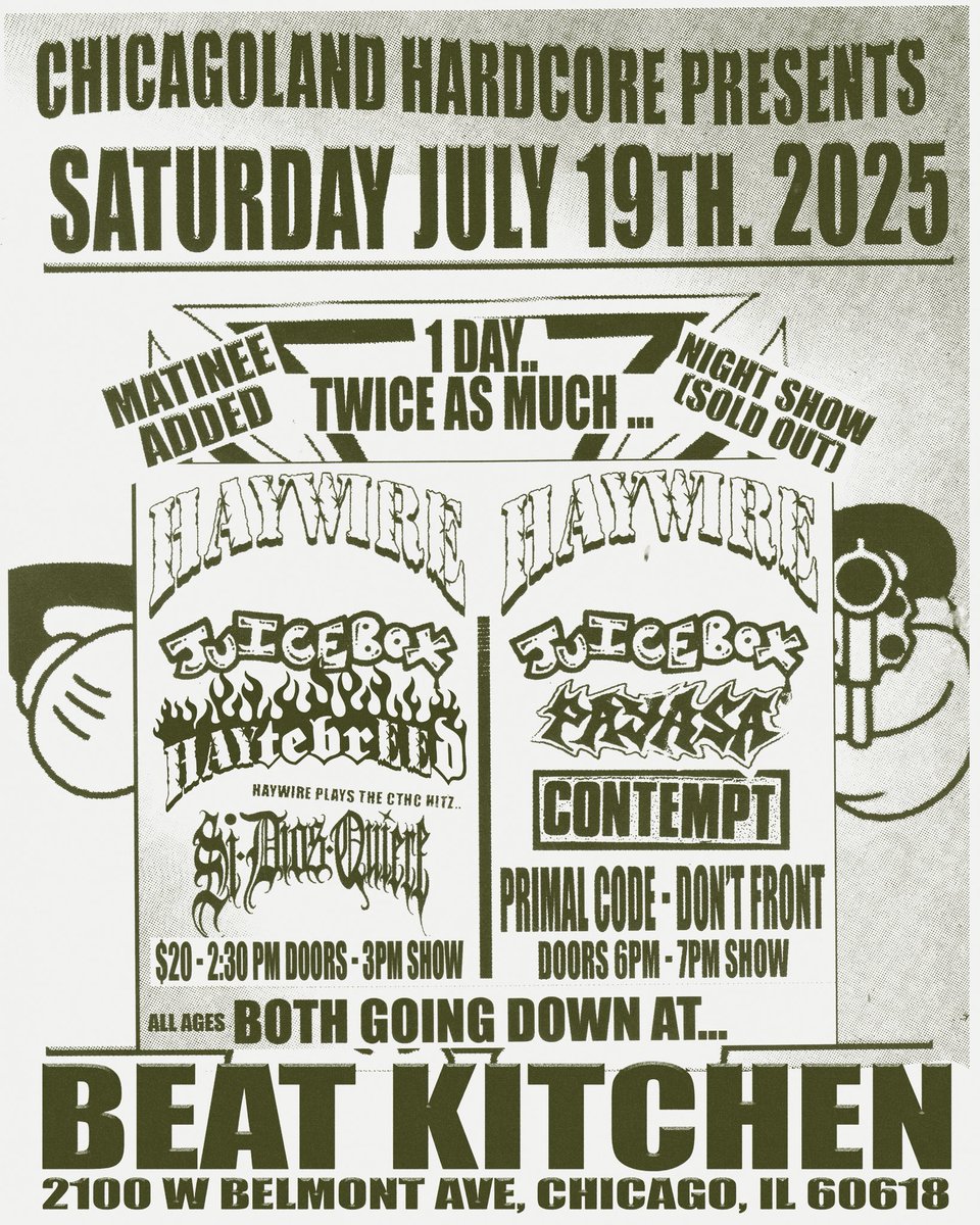 One day… twice as much HAYWIRE. Added an all ages matinee before the sold out night show. Haywire doing a HAYTEBREED cover set… HC

Tickets on sale at bit.ly/HAYTEBREED