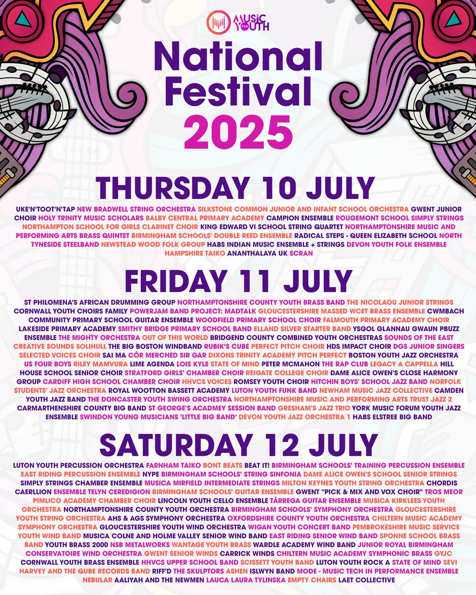 musicforyouth's tweet photo. 1 week to go! ๐
Weโre officially in the final countdown to #MFYNationalFestival25 โ 3 days of unforgettable live youth music, taking place in the heart of Birmingham. ๐ถโจ
Get ready to celebrate the future of music!
#mfynationalfestival25 #TripleTheFun #musicforyouth https://t.co/EqOL8jAMRH