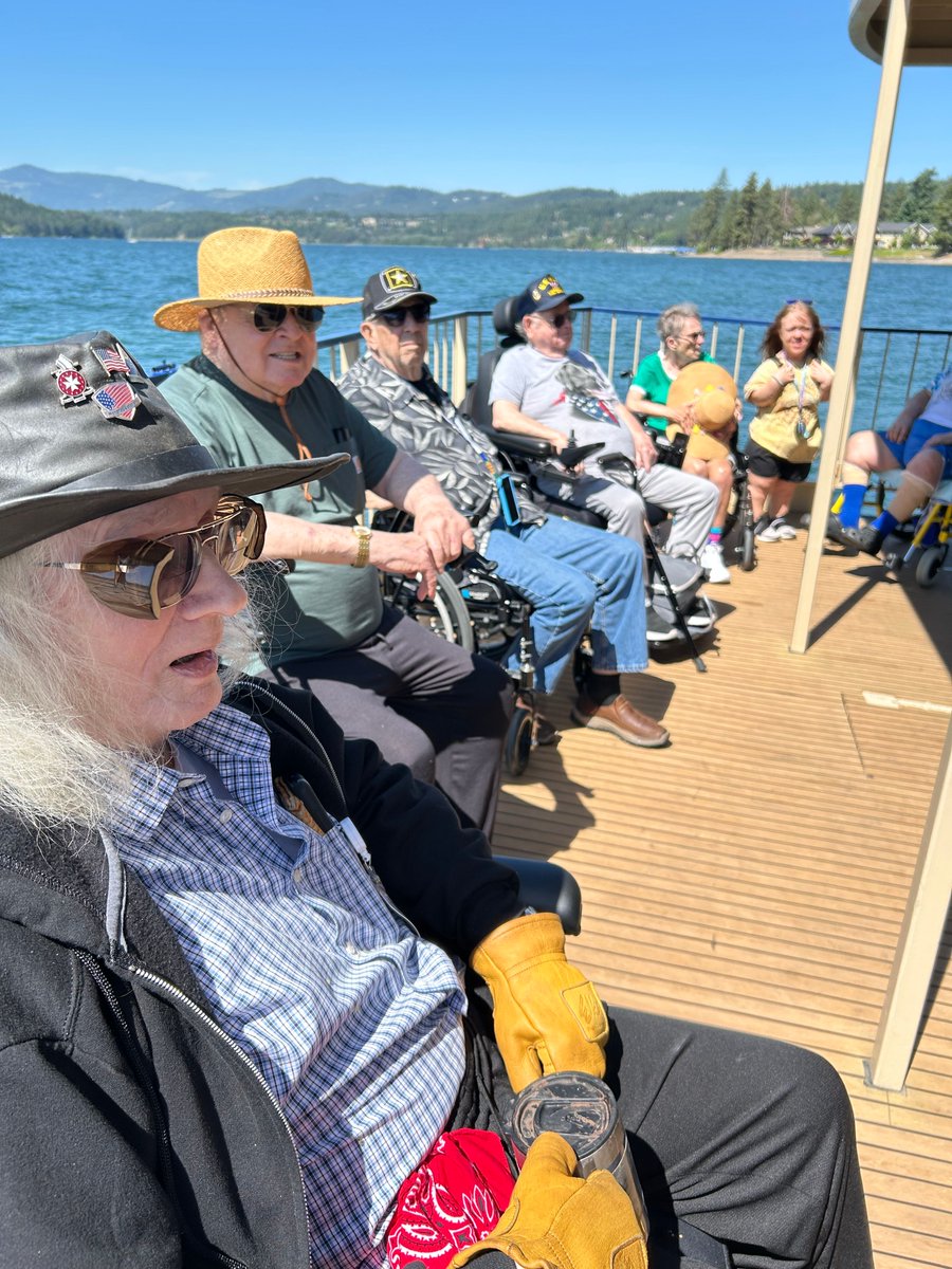 🚢 A Three-Hour Cruise (Cue the Theme Song!)
Our veterans set sail on beautiful Lake Coeur d’Alene for a 3-hour scenic cruise—thanks to the WAM Grant. From stunning homes to serene waters, the ride was filled w/ laughter, photos &amp; even a sing-along to the Gilligan’s Island theme