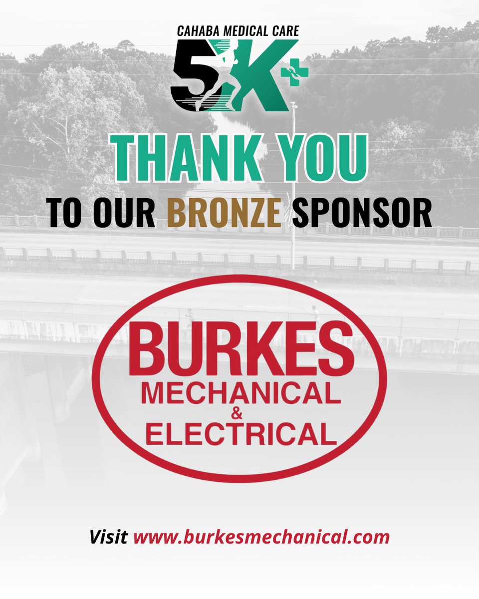 CahabaMedical's tweet photo. 🔧 Sponsor Spotlight! 🔧

A big thank you to Burkes Mechanical, our Bronze Sponsor for the Cahaba 5K! 

#CahabaMedicalCare #CahabaCares #Cahaba5K #RunAlabama #5K #Alabama #NonProfit #Healthcare https://t.co/X9JsUrEeDS