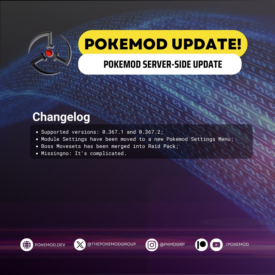 thepokemodgroup's tweet photo. Pokemod 367.2 Server-Side Update ☁️
#thepokemodgroup #pokemod https://t.co/kkatC5edlv