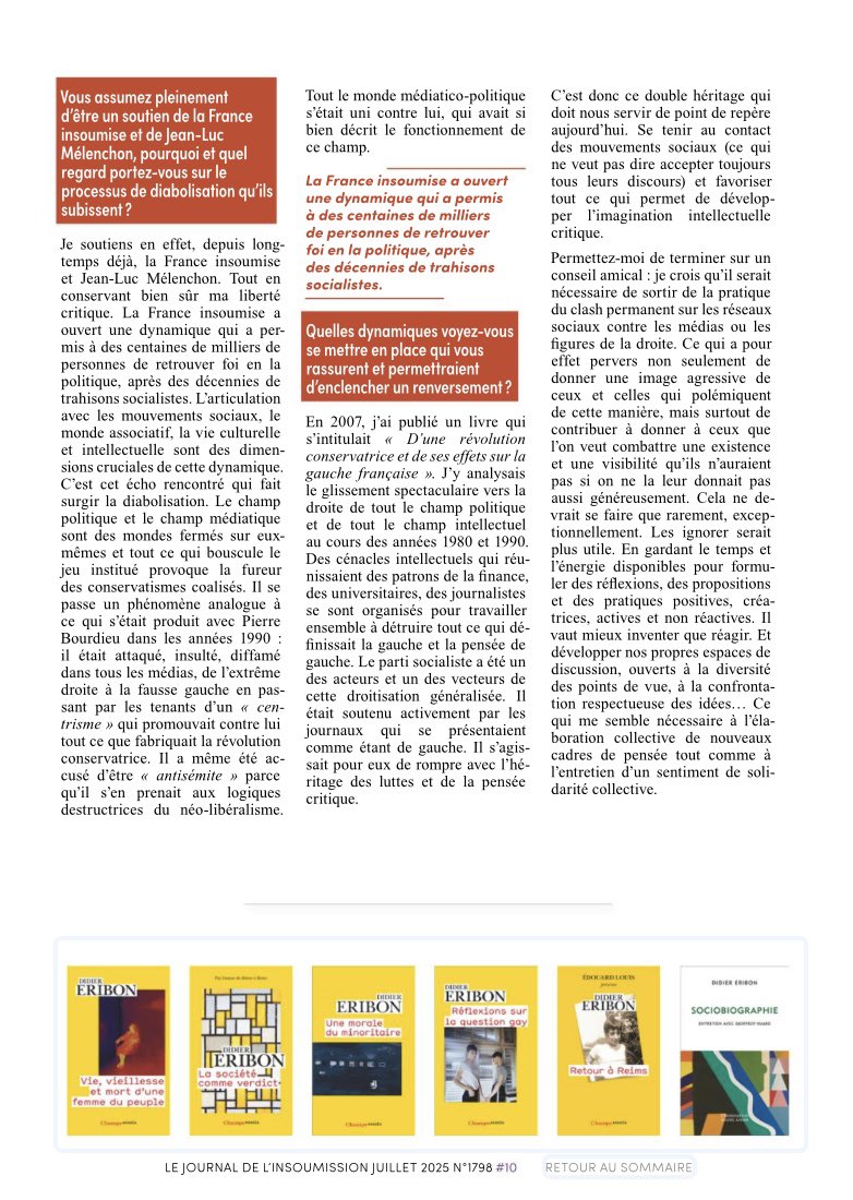 Didier Eribon (@didiereribon) on Twitter photo Entretien, realisé par Séverine Véziès, dans « Le journal de l’insoumission » du mois de juillet, à l’occasion de la parution de « Sociobiographie. Entretiens avec Geoffroy Huard » (Flammarion)
<a href="/Journalinsoumis/">Journal de l'insoumission</a> Entretien, realisé par Séverine Véziès, dans « Le journal de l’insoumission » du mois de juillet, à l’occasion de la parution de « Sociobiographie. Entretiens avec Geoffroy Huard » (Flammarion)
<a href="/Journalinsoumis/">Journal de l'insoumission</a>