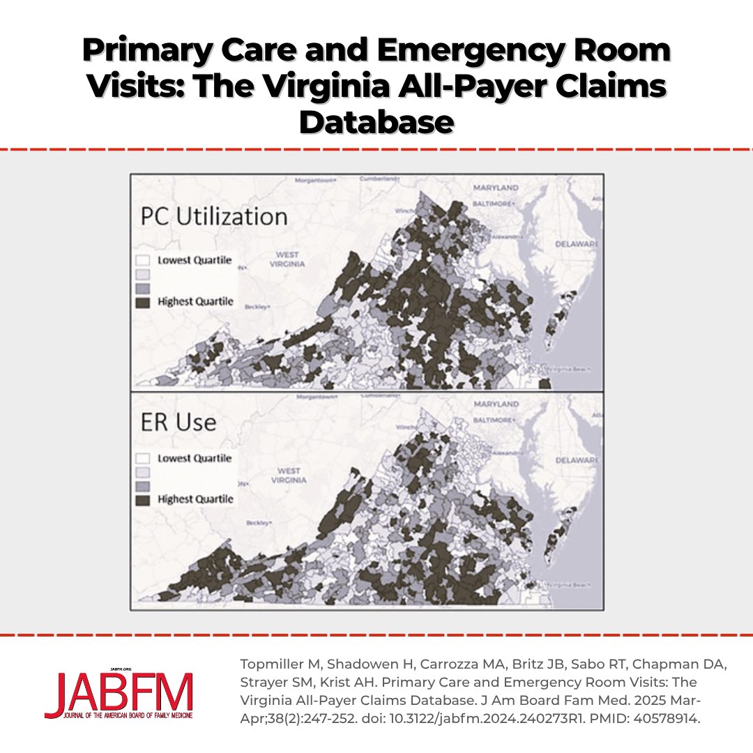 Journal of the American Board of Family Medicine (@jamboardfammed) on Twitter photo Research finds primary care utilization is associated with lower rates of ER use. Findings show increased ER use is more likely in communities w/ decreased primary care use, increased disease prevalence, higher proportions of Black residents, & being rural jabfm.org/content/38/2/2… Research finds primary care utilization is associated with lower rates of ER use. Findings show increased ER use is more likely in communities w/ decreased primary care use, increased disease prevalence, higher proportions of Black residents, & being rural jabfm.org/content/38/2/2…