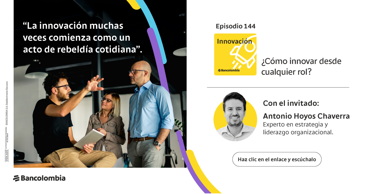 PiscisJD's tweet photo. Innovar es cuestión de actitud, más allá del cargo. ¿Sabían que sin ser CEO Martín Cooper cambió la historia con un teléfono? Descubran cuál es el ADN de los nuevos líderes en este episodio 👉 https://t.co/TWyxBR9Mon del pódcast Innovación Bancolombia. https://t.co/euQ0Y9Y4Vc