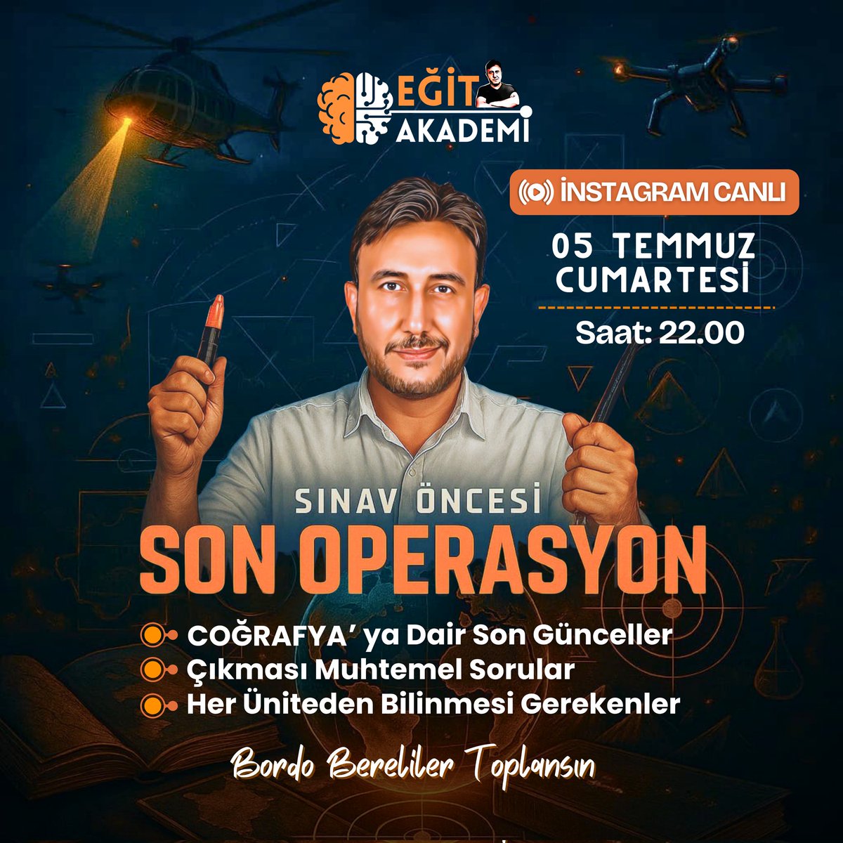 Operasyona katılacakları göreyim...🖐🔥 1.5 saatlik INSTAGRAM canlı yayınıylala Coğrafyadan noktayı koyacağız.  A'dan Z'ye Mega bir tekrar yapacağım.  Instagram linki 👇
instagram.com/p/DLpp_W3ofgN/…
 
 PDF notlarını canlı yayından sonra paylaşmayı düşünüyordum ama yarın