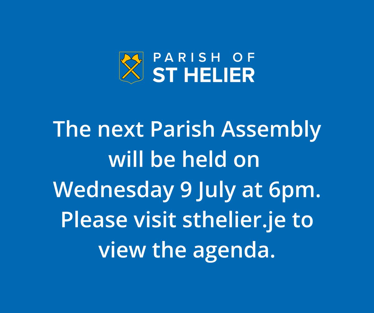 The next Parish Assembly will be held on Wednesday 9th July at the slightly earlier time of 6pm. 

For more information please head to sthelier.je/event/parish-a…

#parishofsthelier #jerseyci #parishassembly #meetingnotice