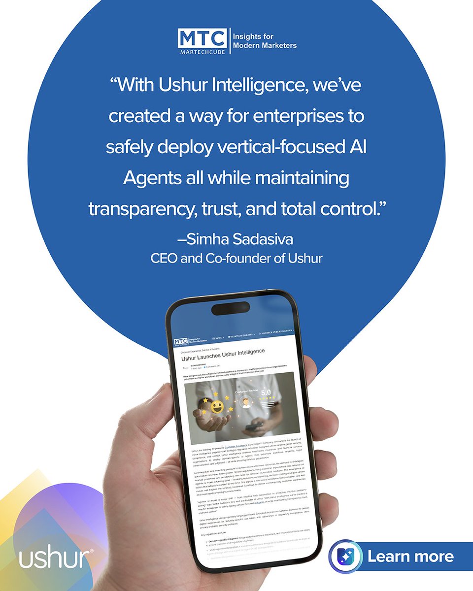Ushur launches secure #AIAgents for regulated sectors, automating complex workflows in healthcare, insurance, and finance. Discover how Ushur Intelligence elevates customer experience: hubs.la/Q03vPnSx0 
#AIAgent #AgenticAI #DigitalInnovation #Fintech #EnterpriseAI #AI #CX