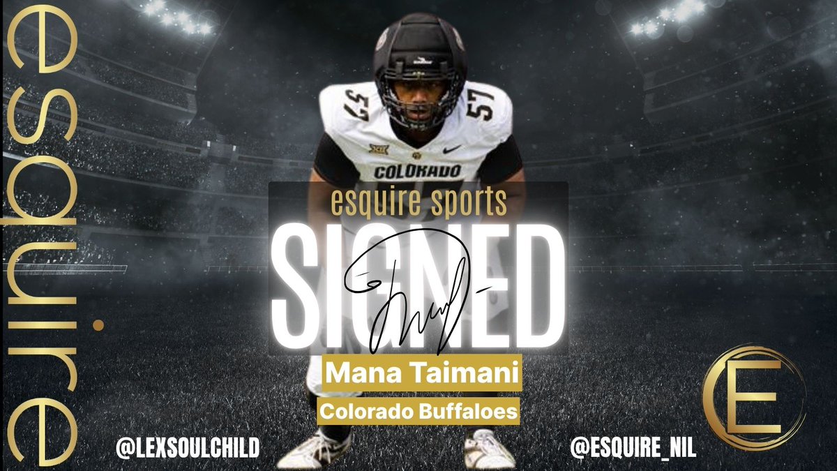 Clay Barnett (@esquire_nil) on Twitter photo Excited to announce that Mana Taimani of the Colorado Buffaloes has signed with Esquire Sports for NIL representation.
Mana’s commitment to excellence on and off the field makes him the kind of athlete we’re proud to stand behind.
#NIL <a href="/CUBuffs/">Colorado Buffaloes</a> <a href="/mana_taimani/">Mana Taimani</a> <a href="/CUBuffsFootball/">Colorado Buffaloes Football</a> Excited to announce that Mana Taimani of the Colorado Buffaloes has signed with Esquire Sports for NIL representation.
Mana’s commitment to excellence on and off the field makes him the kind of athlete we’re proud to stand behind.
#NIL <a href="/CUBuffs/">Colorado Buffaloes</a> <a href="/mana_taimani/">Mana Taimani</a> <a href="/CUBuffsFootball/">Colorado Buffaloes Football</a>