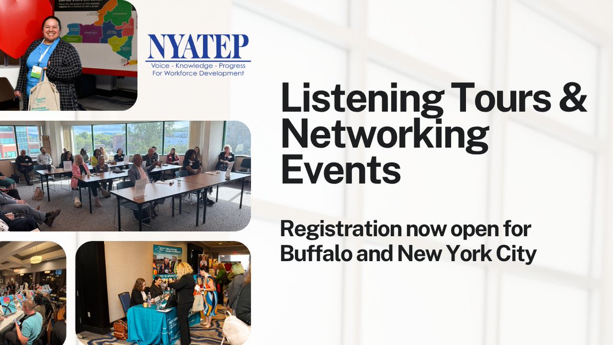 🚗 NYATEP is on the road this summer!

📍Buffalo – Aug 7
📍NYC – Aug 13

Join us to share local workforce priorities &amp; connect with peers.
🔗 Register now! nyatep.org/store

#WorkforceDevelopment #NYATEP #Networking