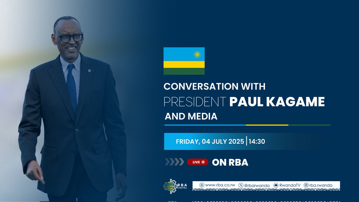 President Paul Kagame will hold a conversation with the media on Friday, July 4.
The event will be broadcasted live on RBA platforms from 14:30PM CAT.

#RBAHafiYawe