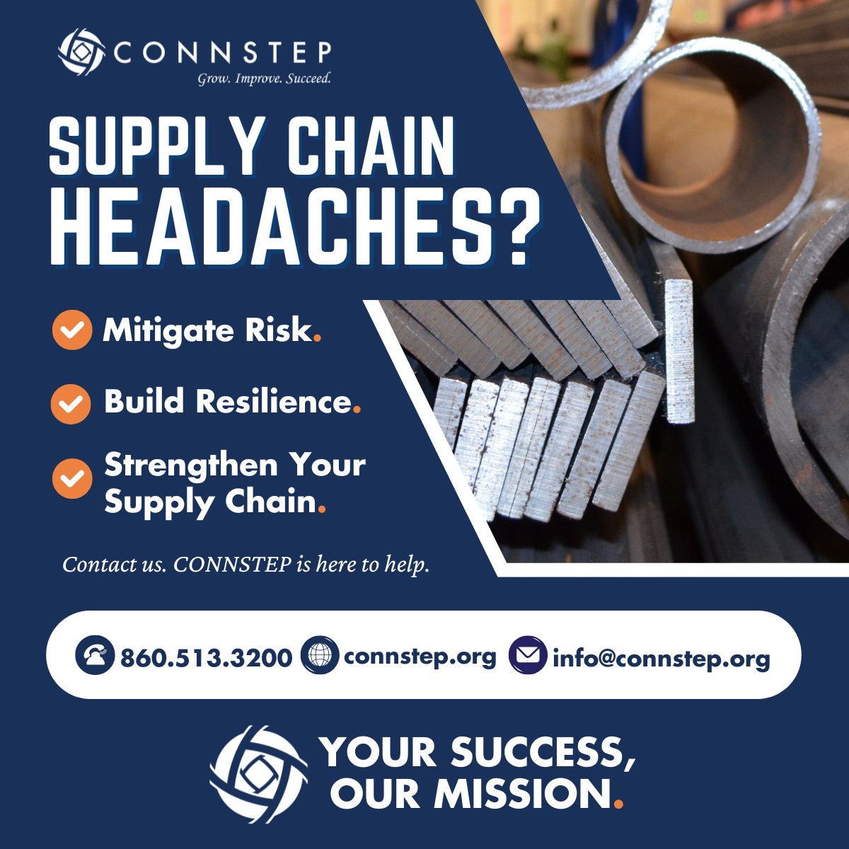 Conquer supply chain challenges with CONNSTEP! 
✅ Maximize potential 
✅ Assess vulnerability 
✅ Build a resilient supply chain.

Learn more: connstep.org

#SupplyChainResilience #Manufacturing