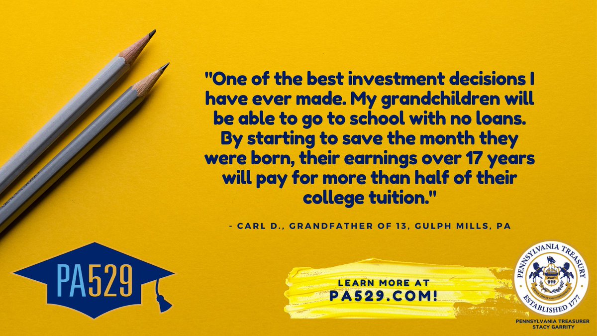 𝐑𝐄𝐀𝐋 testimonies from 𝐑𝐄𝐀𝐋 people!

PA 529 plans help families save for college and career education. They are easy to use and easy to set up for your children or grandchildren.

Learn how to start saving with PA 529 𝐓𝐎𝐃𝐀𝐘 ➡ pa529.com