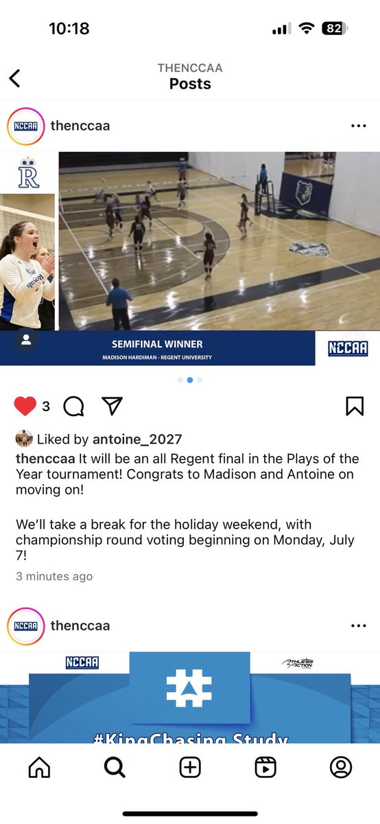 We want to thank each of you that voted for Madison. Thanks to you all Madison has advanced to the Final Round for the NCCAA National Play of the Year! Voting for the finals will be Monday July 7th &amp; 8th!!!
