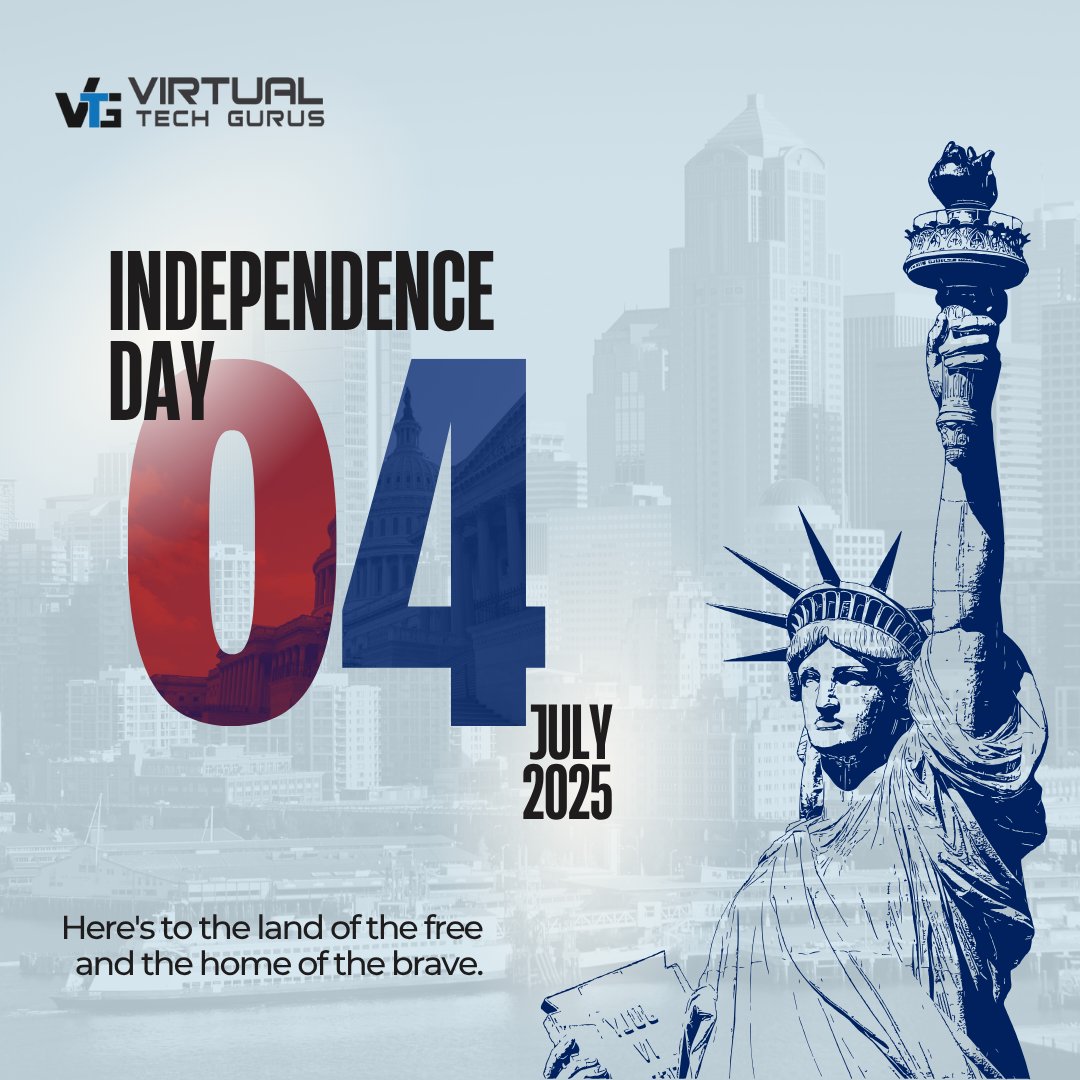 virtualtechguru's tweet image. 🇺🇸✨ Freedom. Innovation. Progress.
This 4th of July, we honor the values that drive transformation.
Wishing everyone a safe and inspiring Independence Day!
#IndependenceDay2025 #FourthOfJuly #VirtualTechGurus #AmericanPride