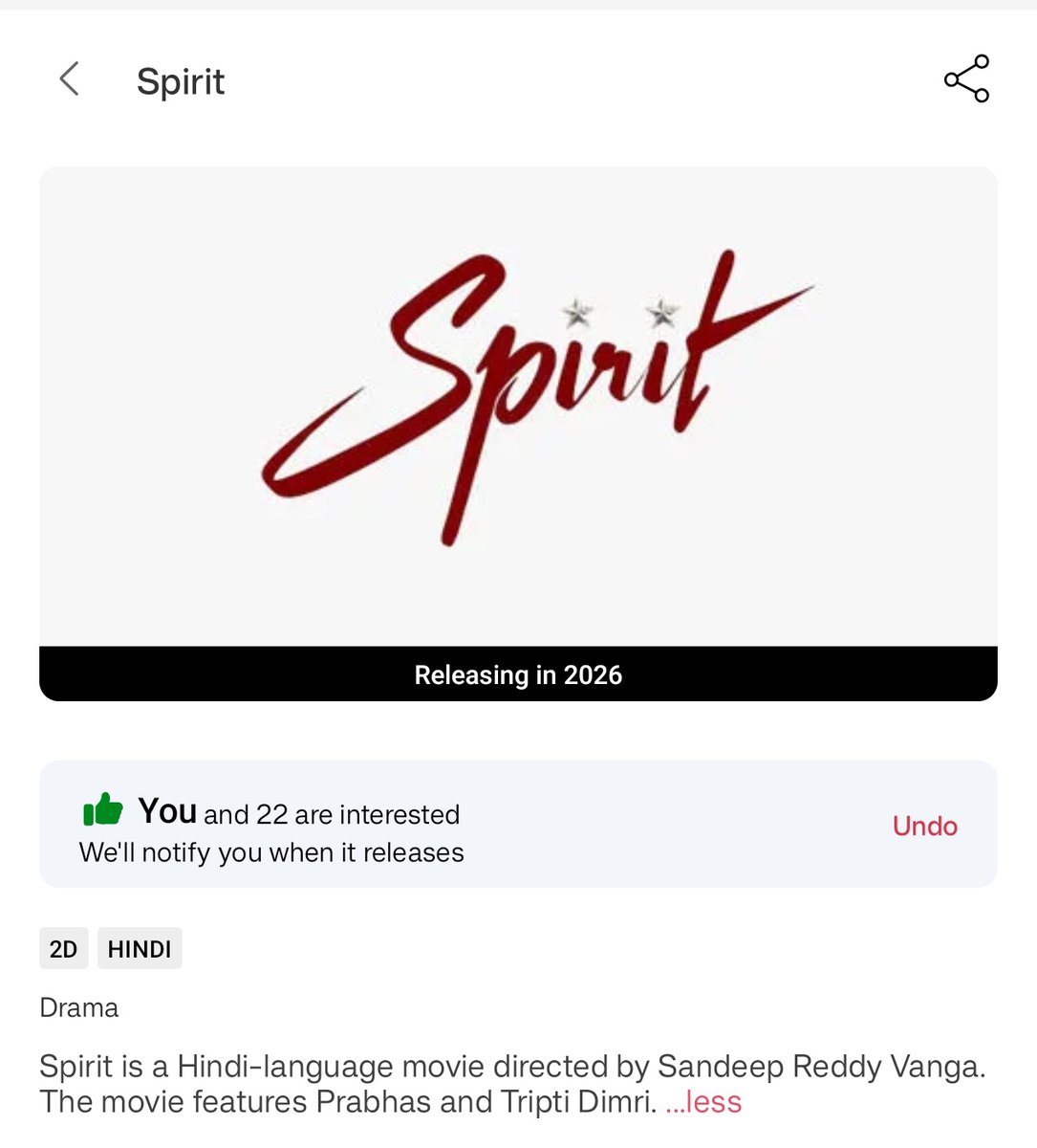 #Spirit movie page is now live on BookMyShow. Go Mark Your Interest Now!💥💥

"SPIRIT Begins This SEPT"
in.bookmyshow.com/movies/hyderab…