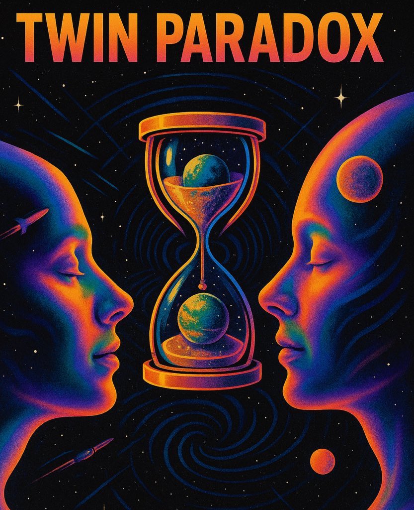 مفارقة التوأم (Twin Paradox)

لنتخيل معًا توأمين في نفس العمر.
يسافر أحدهما في مركبة بسرعة كبيرة جدًا قريبة من سرعة الضوء، بينما يبقى الاخر على سطح الأرض.
حين يعود التوأم المسافر، يُفاجأ بأن شقيقه الذي بقي على الأرض قد شاخ أكثر منه!