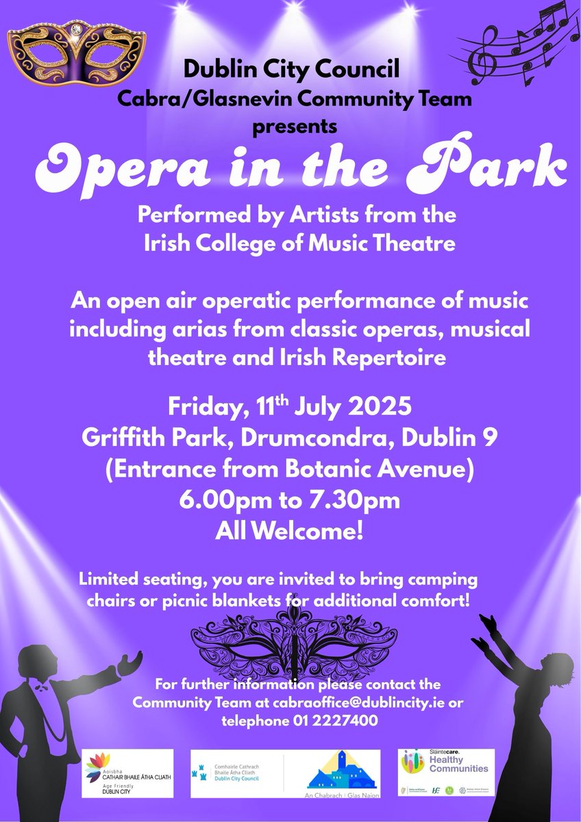 Phibsborotidytowns (@phibstidytown) on Twitter photo Opera in the Park — all welcome
Performers from Irish College of Music Theatre
Takes place on Friday 11 July from 6-7.30pm in Griffith Park, presented by <a href="/DCCcabraglasnev/">Dublin City Council – Cabra/Glasnevin</a> Community Team Opera in the Park — all welcome
Performers from Irish College of Music Theatre
Takes place on Friday 11 July from 6-7.30pm in Griffith Park, presented by <a href="/DCCcabraglasnev/">Dublin City Council – Cabra/Glasnevin</a> Community Team