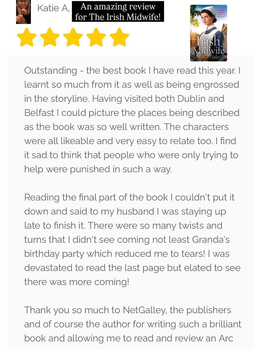 Catherine Tinley (@catherinetinley) on Twitter photo “Outstanding…The best book I have read this year”
Wonderful five star review of 𝐓𝐡𝐞 𝐈𝐫𝐢𝐬𝐡 𝐌𝐢𝐝𝐰𝐢𝐟𝐞 from a NetGalley reader - makes my heart full.
Thank you!
<a href="/HachetteIre/">Hachette Ireland</a> <a href="/HodderBooks/">Hodder & Stoughton (no longer active)</a> <a href="/NetGalley/">NetGalley</a> #TheIrishMidwife “Outstanding…The best book I have read this year”
Wonderful five star review of 𝐓𝐡𝐞 𝐈𝐫𝐢𝐬𝐡 𝐌𝐢𝐝𝐰𝐢𝐟𝐞 from a NetGalley reader - makes my heart full.
Thank you!
<a href="/HachetteIre/">Hachette Ireland</a> <a href="/HodderBooks/">Hodder & Stoughton (no longer active)</a> <a href="/NetGalley/">NetGalley</a> #TheIrishMidwife
