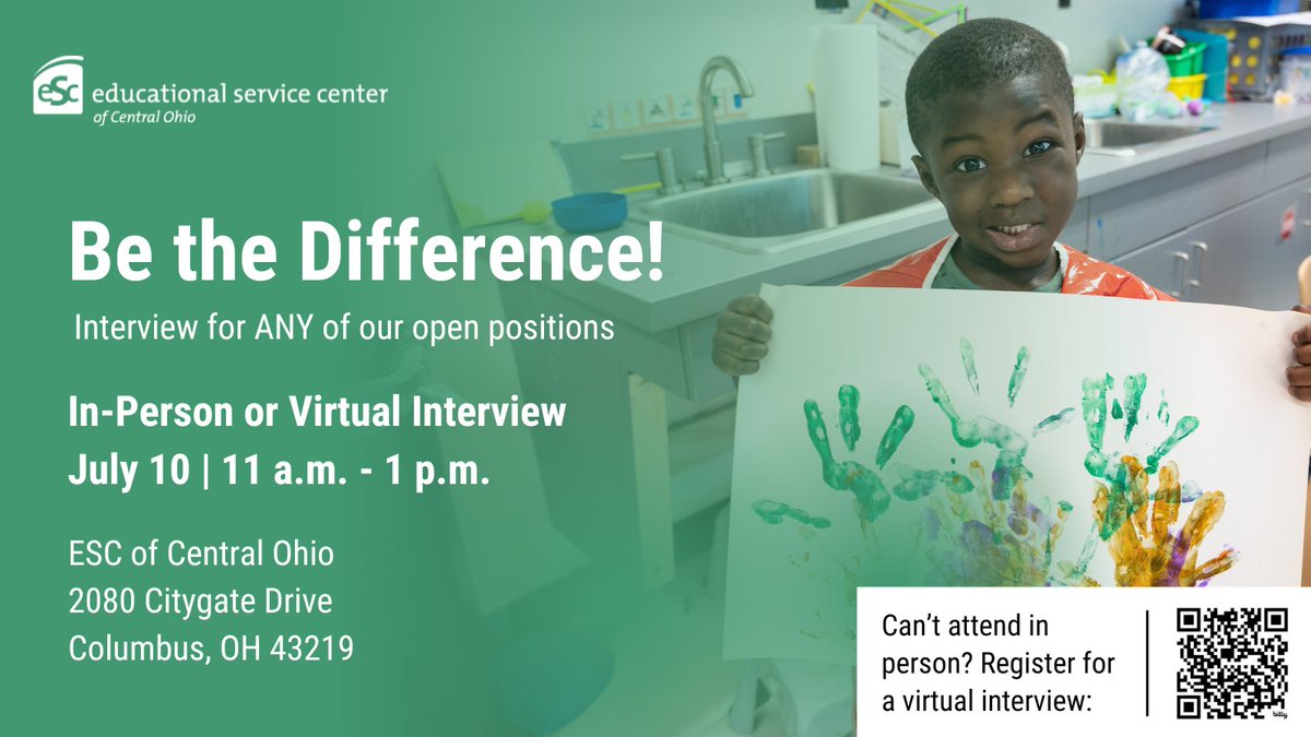 ✳️ Join Our Team! Ready for your next role in education where you can #BeTheDifference? Register to interview for our open roles: bit.ly/4l3vd2a

💻 Not able to attend in person? Schedule a virtual meeting with our Talent Acquisition Specialist: bit.ly/3ZrwGXX