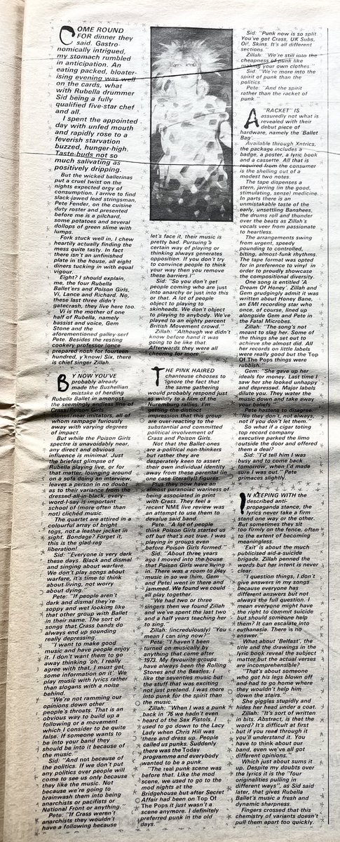 Rubella Ballet, interviewed by Mick Sinclair.
Pics by Paul Slattery.
Sounds music paper, 13 March 1982.