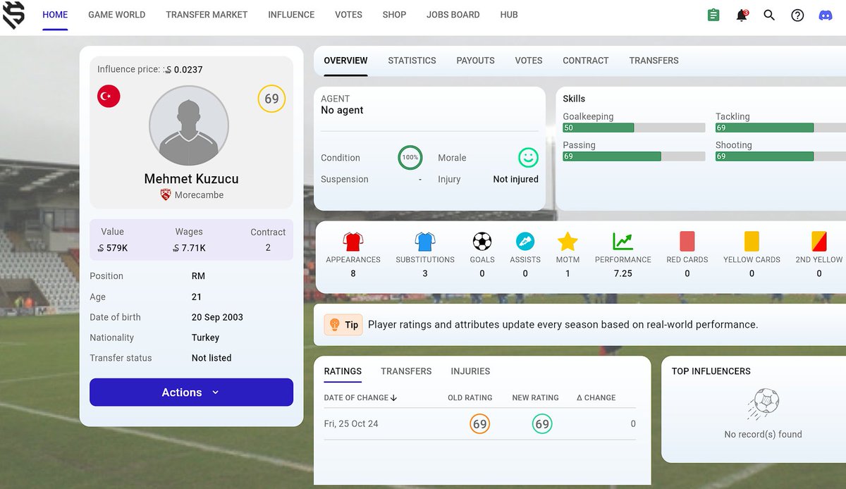 Made my first signing on <a href="/soccerverse/">Soccerverse</a> <a href="/XAYA_tech/">XAYA</a> 😃

Now I just need a RB and a back up RM 🧐

#MFL #Sorare #FootballManager