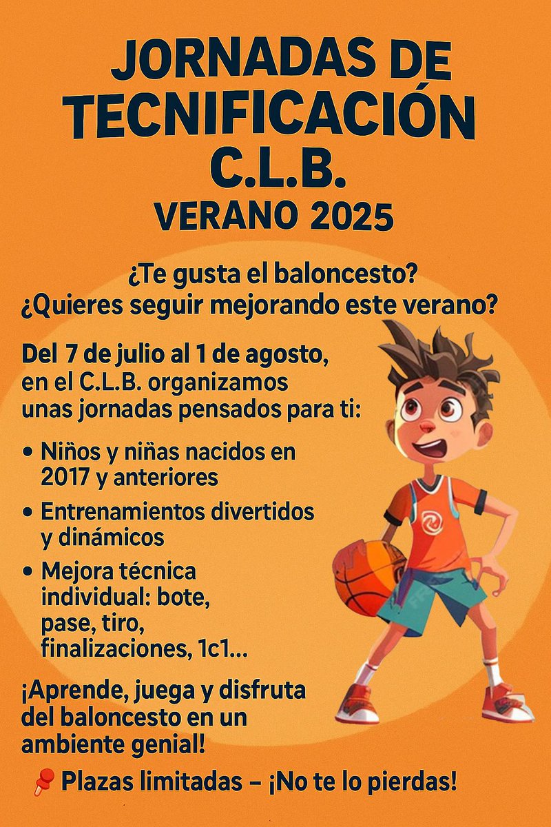 🏀🟠🔵 Jornadas de tecnificación CLB, del 7 de Julio  al 1 de Agosto. A qué esperas para apuntarte? Os dejamos el enlace aquí. forms.gle/Zmjq35b4iZBSWA…